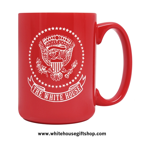 White House Coffee Mug, Presidential Coat of Arms, Holiday Season Red ...