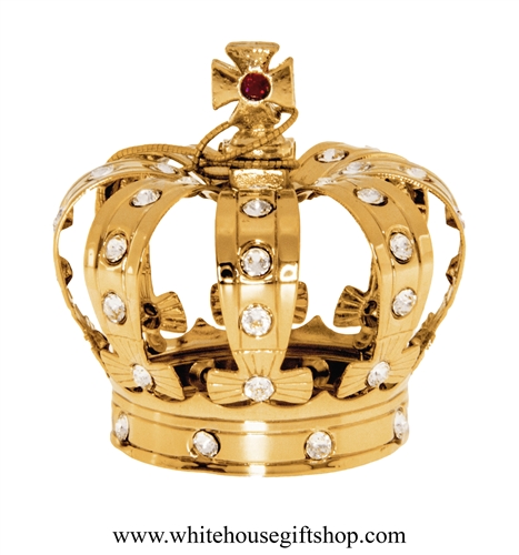 Ornament, Gold Royal King's Crown Ornament Or Desk Model, SwarovskiÂ 