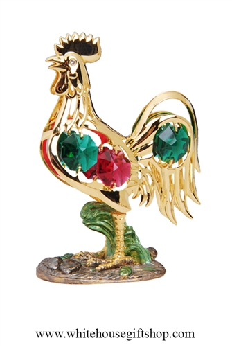 Rooster Statue on Pewter Land, Multi-Colored SwarovskiÂ® Austrian ...