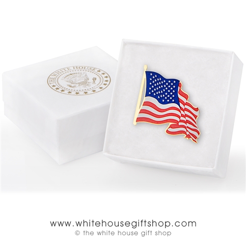 American Flag Pin in White House Seal Presentation Box and Case