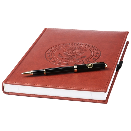 White House Journal Book & Presidential Black Lacquer Presidential Roller  Ball Pen Set, White House Seal, Soft Simulated Italian Leather, Terra  Cotta